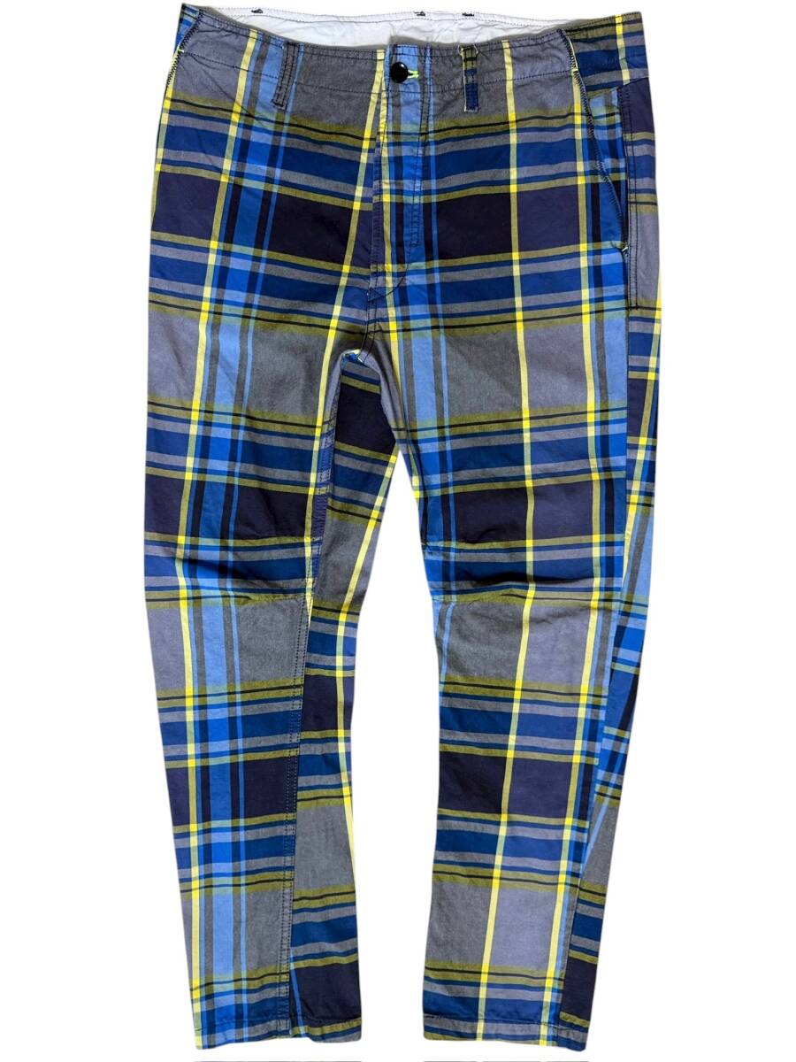 DIESEL ディーゼル チェック柄 3D 立体裁断 テーパード ロングパンツ 32 ブルー系拍卖