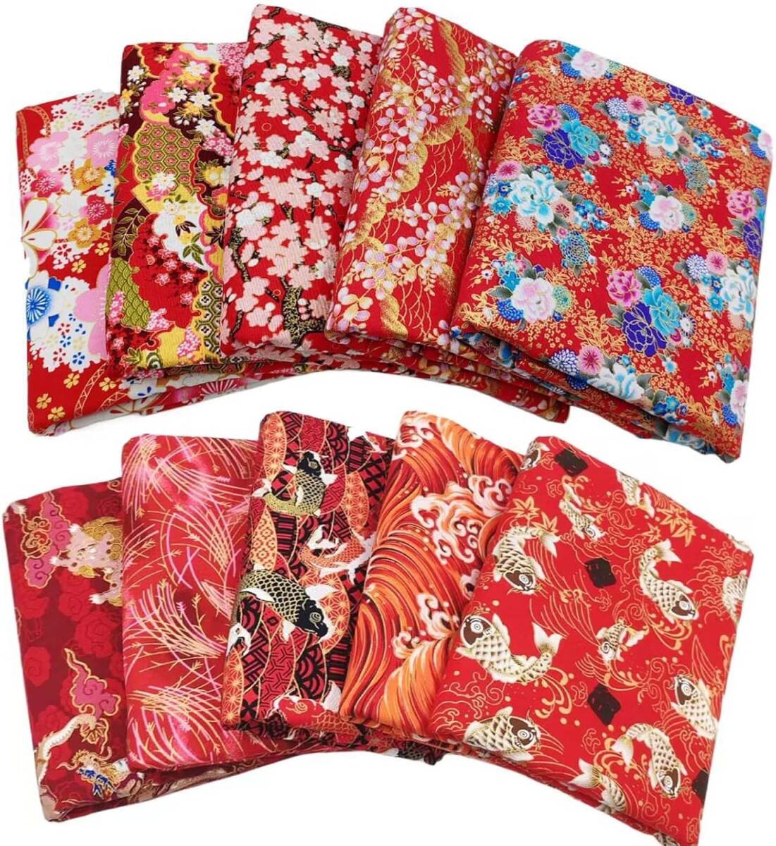生地 和柄 和柄 布 着物 はぎれ 和風 10枚入り 多様なパターン 桜 花 錦鯉 波 カットクロス 手芸用 はぎれセット DIY 裁縫 拍卖