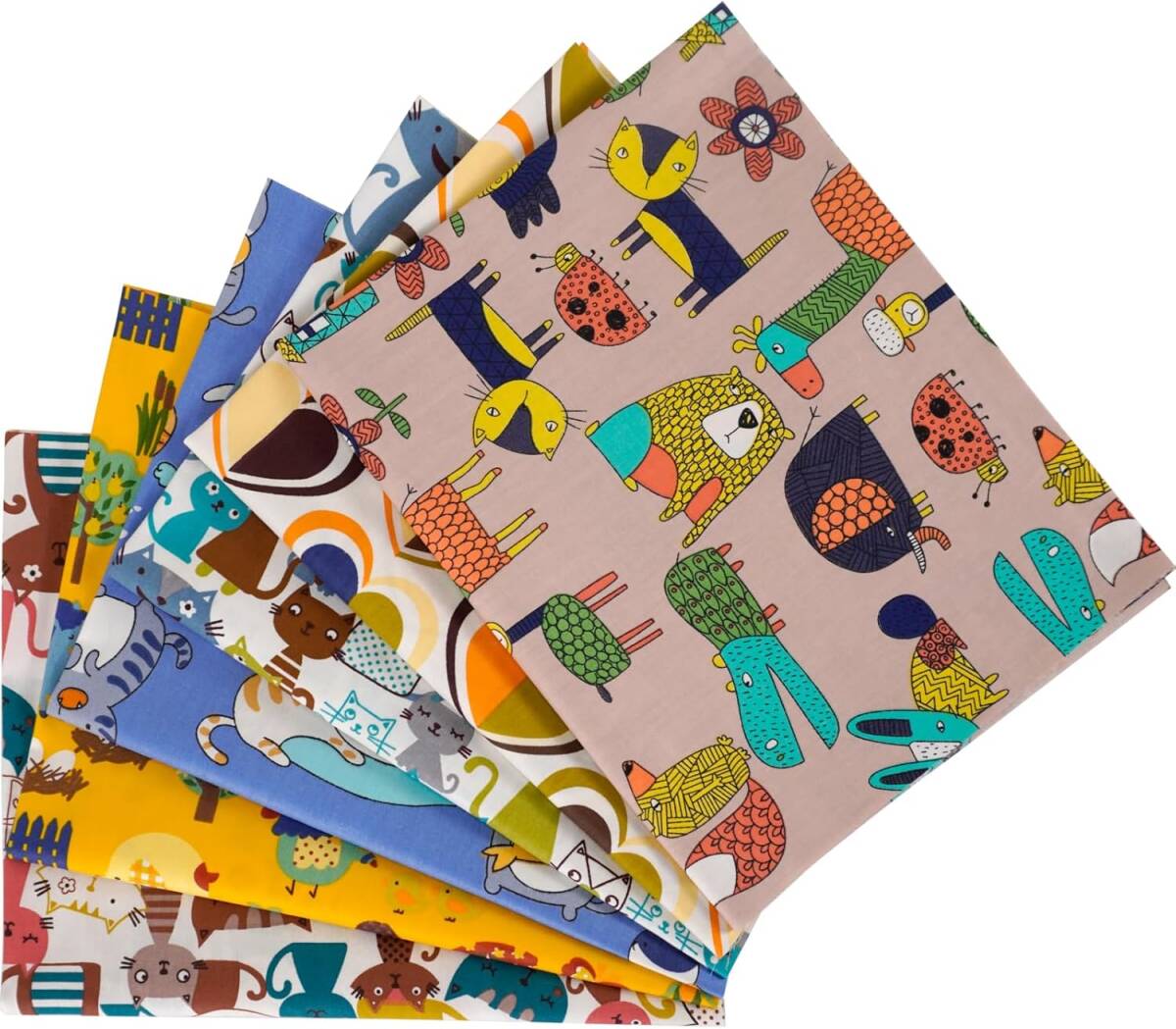 6枚 猫 プリント生地 棉100% 北欧風 可愛い ネコ模様 ポーチ ぬいぐるみ 手芸用 パッチワーク用 布 セット 46x56cm 拍卖