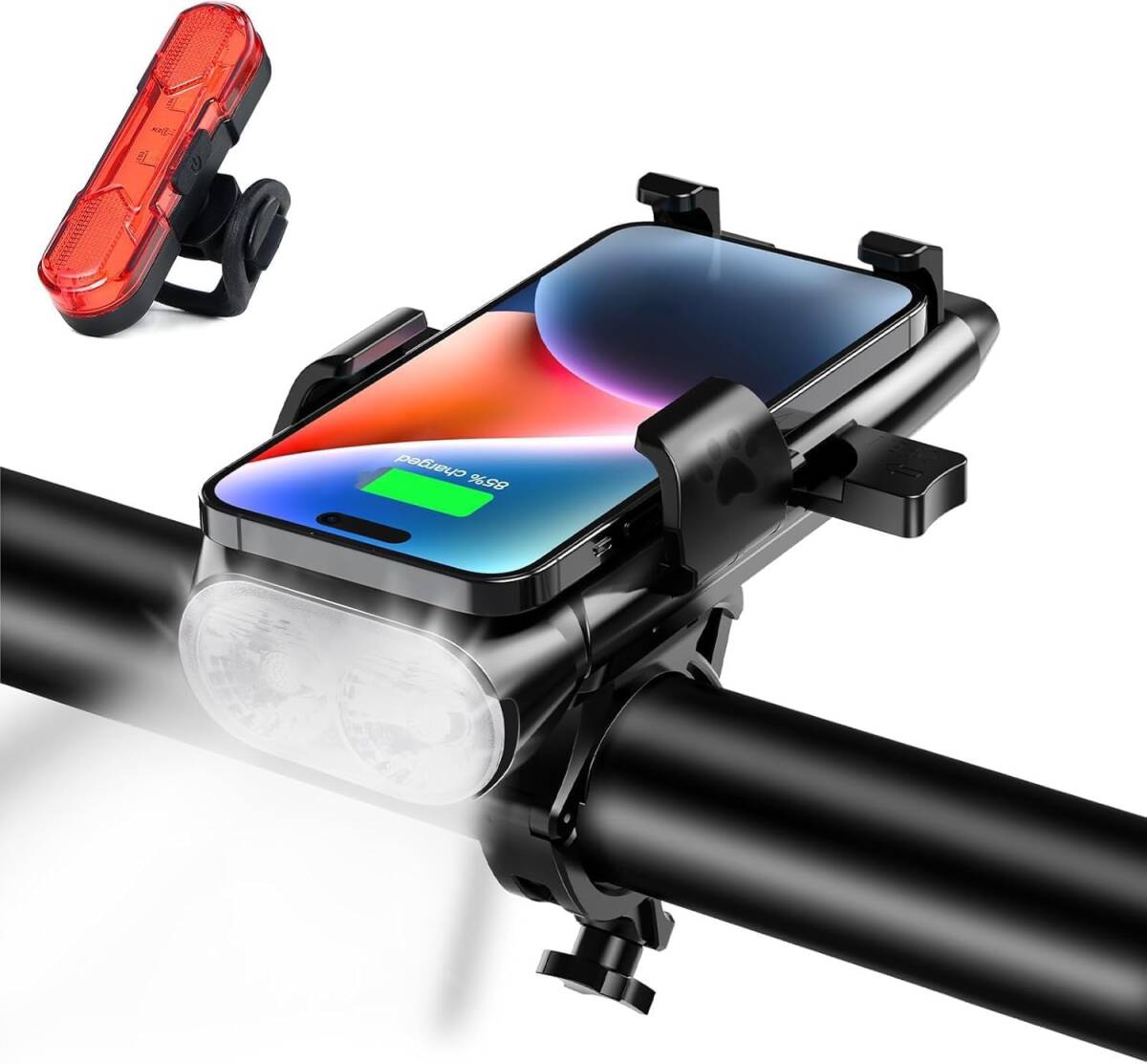 Suke 自転車 ライト スマホホルダー 付き 大容量 LED 3600mAh USB充電式 小型 1000ルーメン 脱落防止 防振 360°回転 高輝度 IPX6防水 拍卖