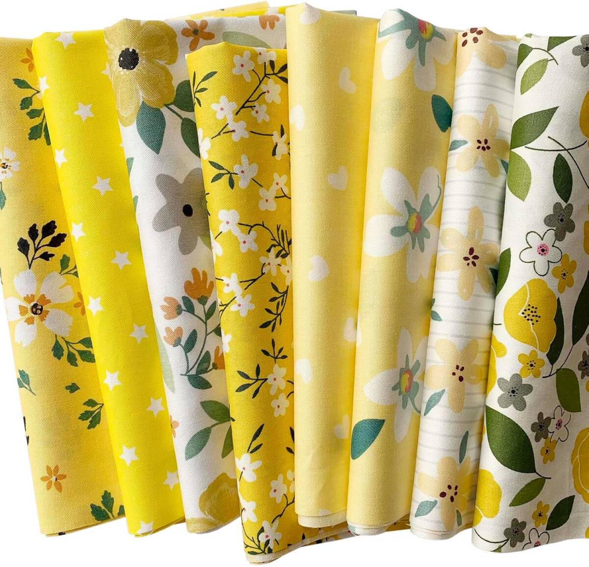 8枚セット 花柄 星 生地 40×50cm おしゃれ 手芸 生地 はぎれ 花 手芸用 パッチワーク 布セット イエロー色 拍卖