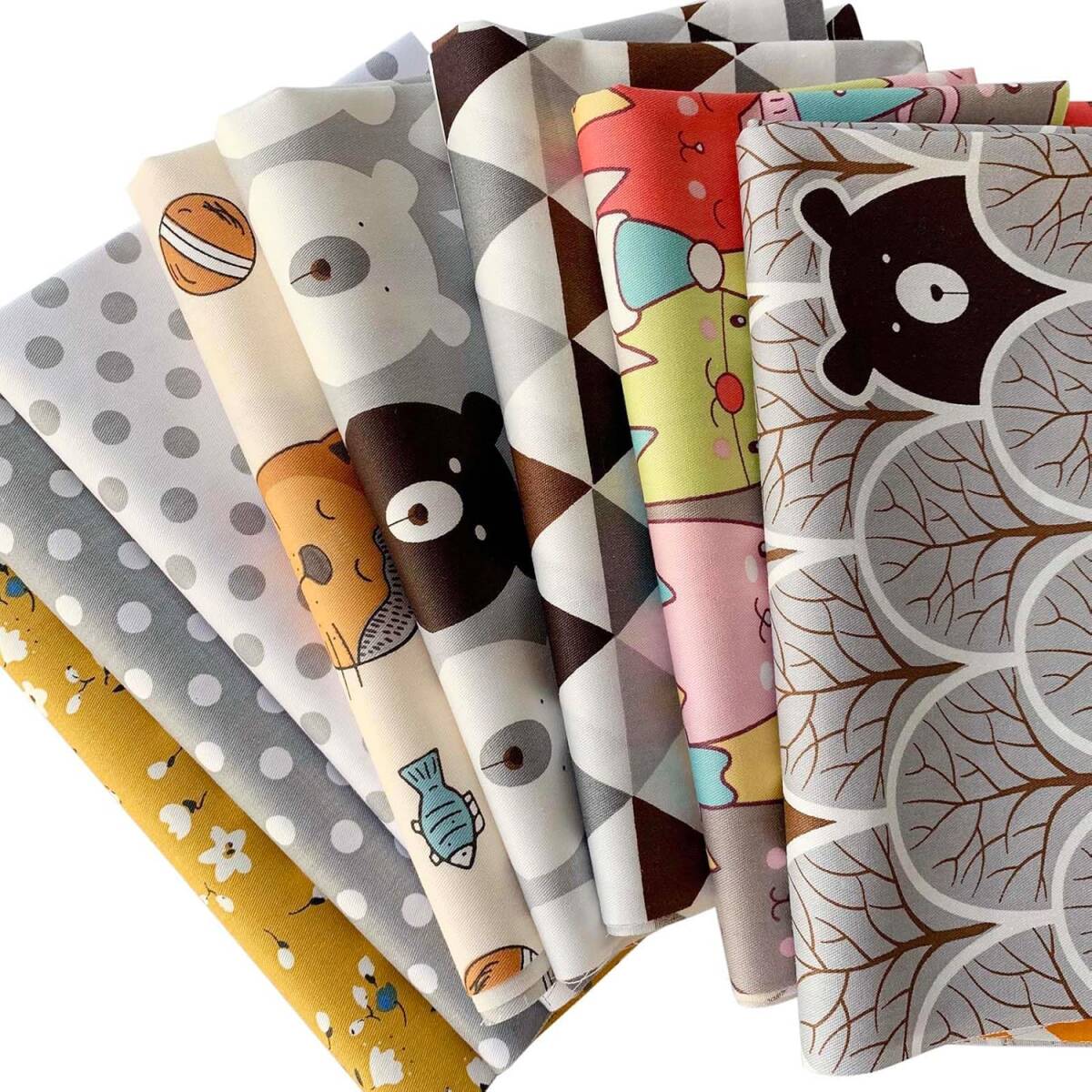 8枚 熊 花柄 生地 北欧 綿100% はぎれ 布セット DIY手作り 手芸用 カットクロス 50×40cm パッチワーク布 拍卖
