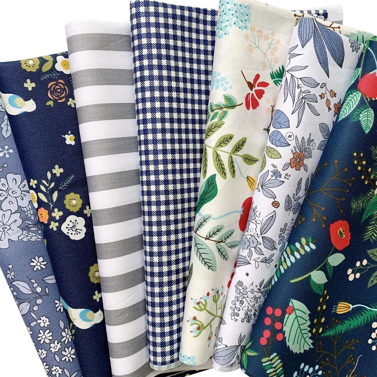 植物 チェック柄 7枚 花柄 棉 カットクロス チェック ストライプ プリント生地 パッチワーク布 セット 46×56cm 拍卖