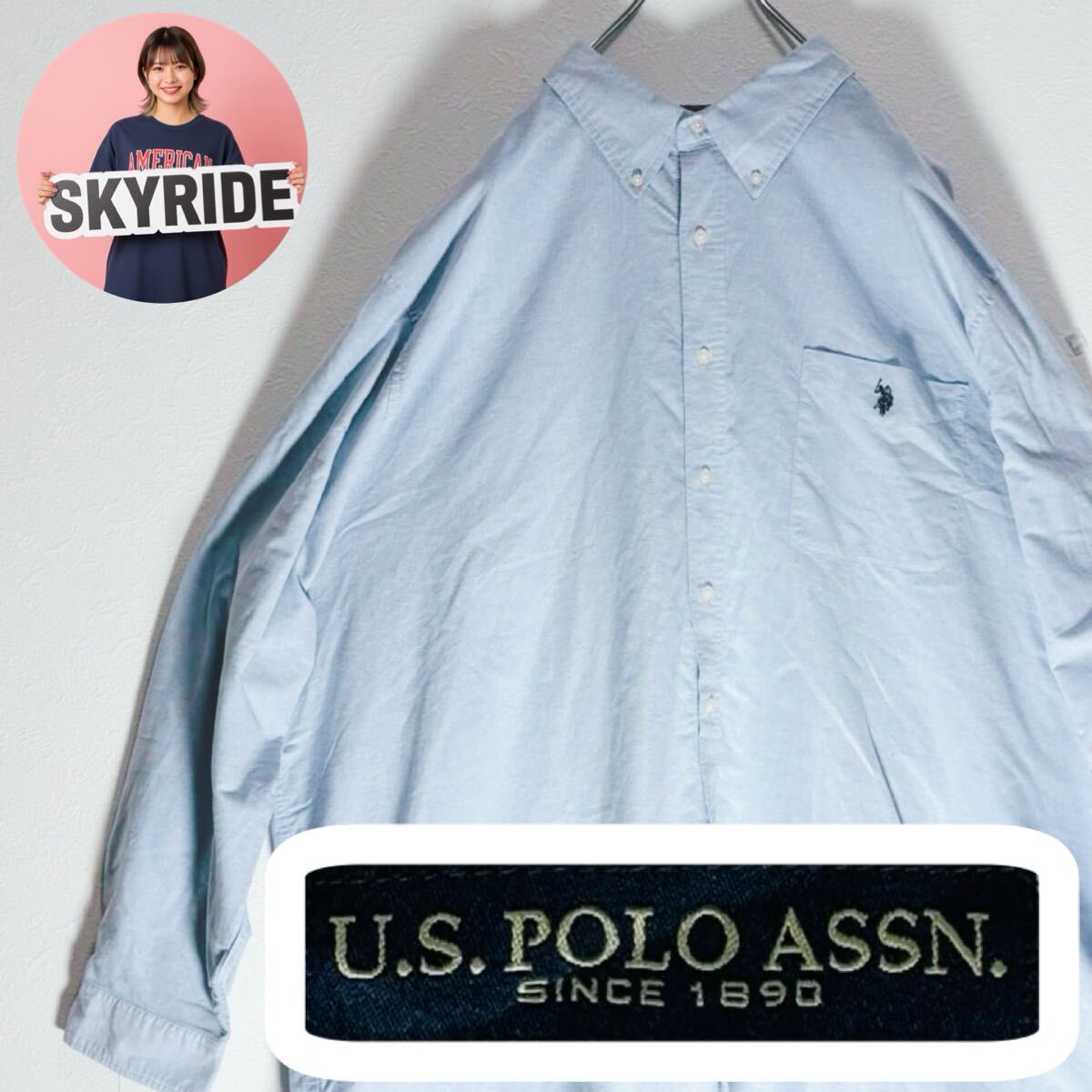 【人気】U.S. POLO ASSN ユーエスポロアッスン シャツ ライトブルー 4XLT ビッグシルエット ワンポイントロゴ ボタンダウン 古着 #SB0240拍卖