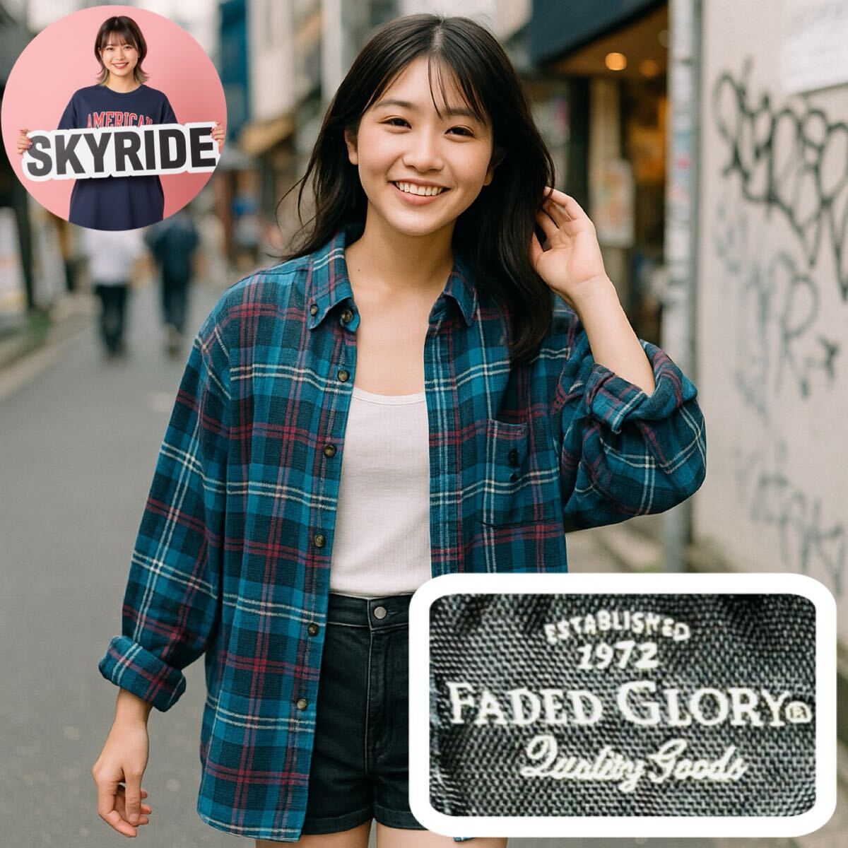 ビッグシルエット Faded Glory フェイデッドグローリー 長袖ネルシャツ チェック柄 青×赤 3XL コットン オーバーサイズ 古着 #SB0249拍卖