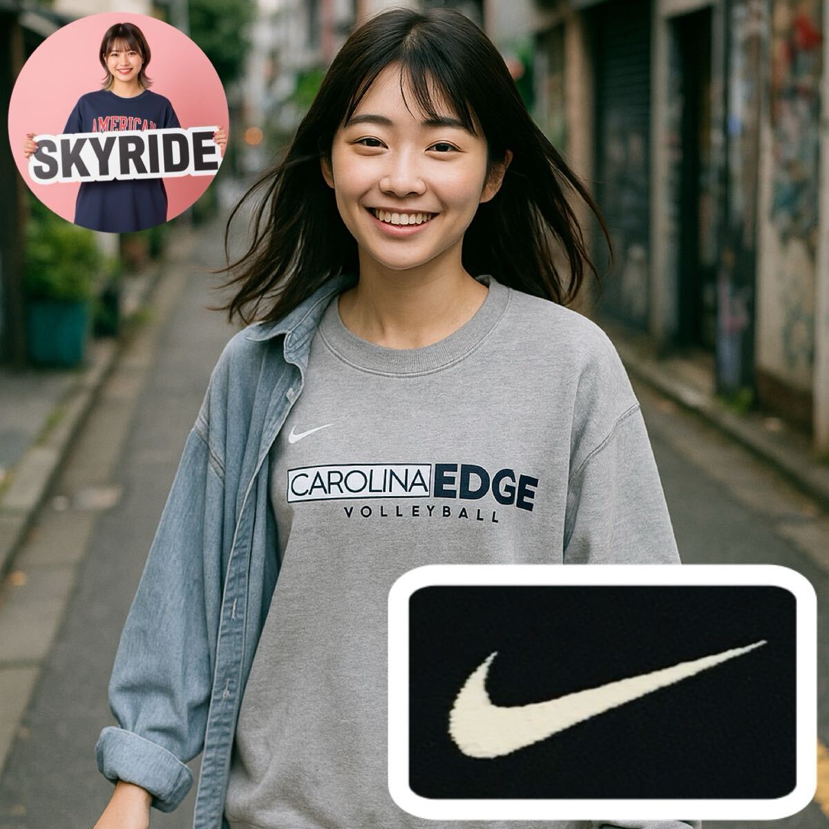 【美品】NIKE ナイキ スウェット 刺繍 スウッシュ カレッジロゴ グレー M コットン混 裏起毛 ゆるだぼ スポーツ トレーナー 古着 #TT0382拍卖