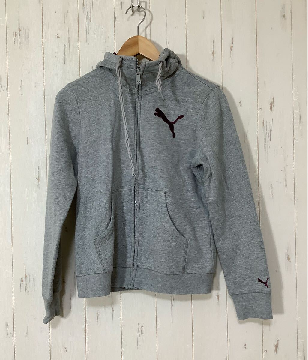 け1753 PUMA プーマ ジップアップ スウェットパーカー レディース M 裏フリース ロゴ刺繍 拍卖