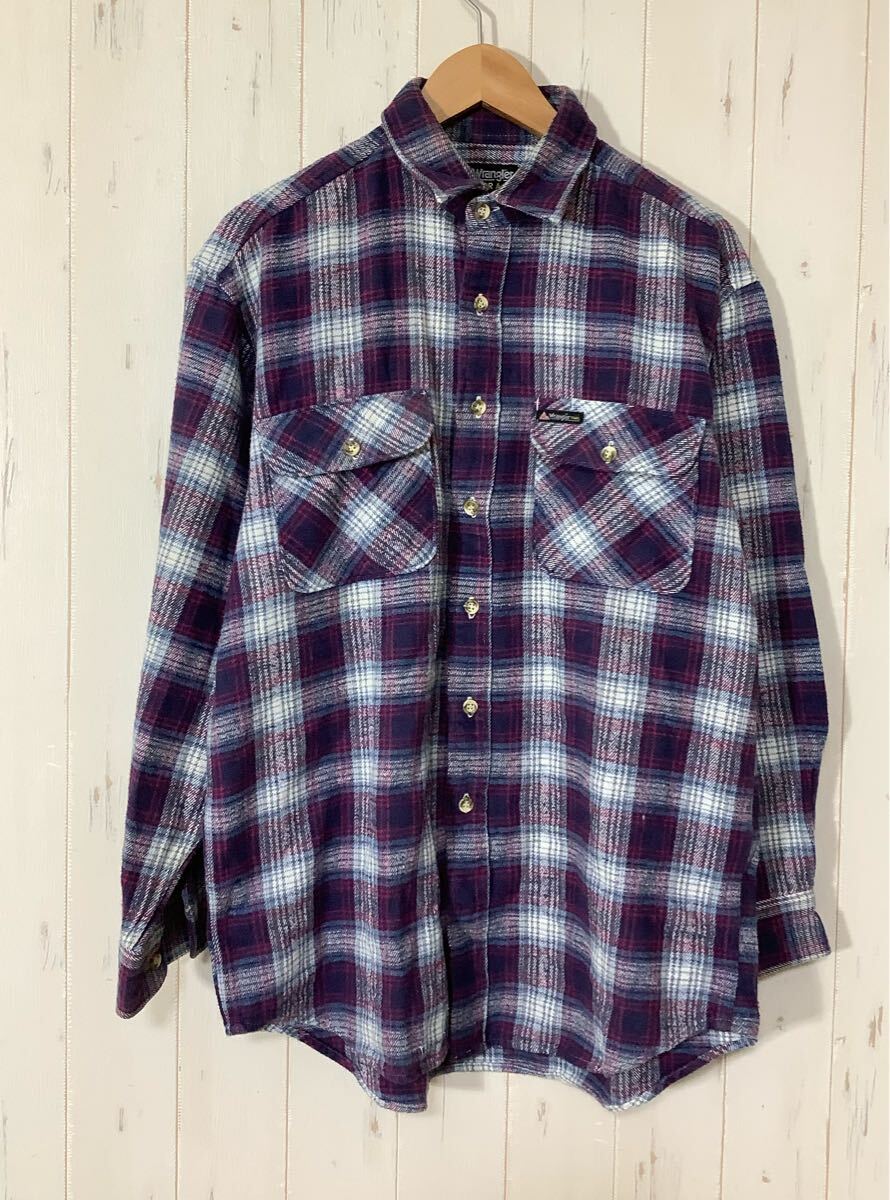 せ1798 Wrangler TRAIL ラングラー チェック ネルシャツ 長袖シャツ M パープル/グレー 拍卖