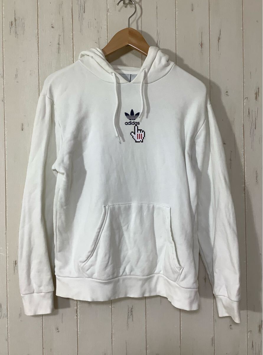 そ1737 adidas originals アディダスオリジナルス プルオーバー スウェットパーカー XS ホワイト 東京プリント 裏地パイル拍卖