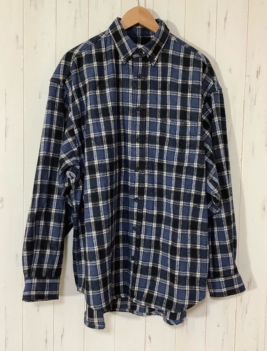そ1727 BEAMS ビームス チェック ネルシャツ 長袖シャツ M ネイビー ボタンダウン 拍卖