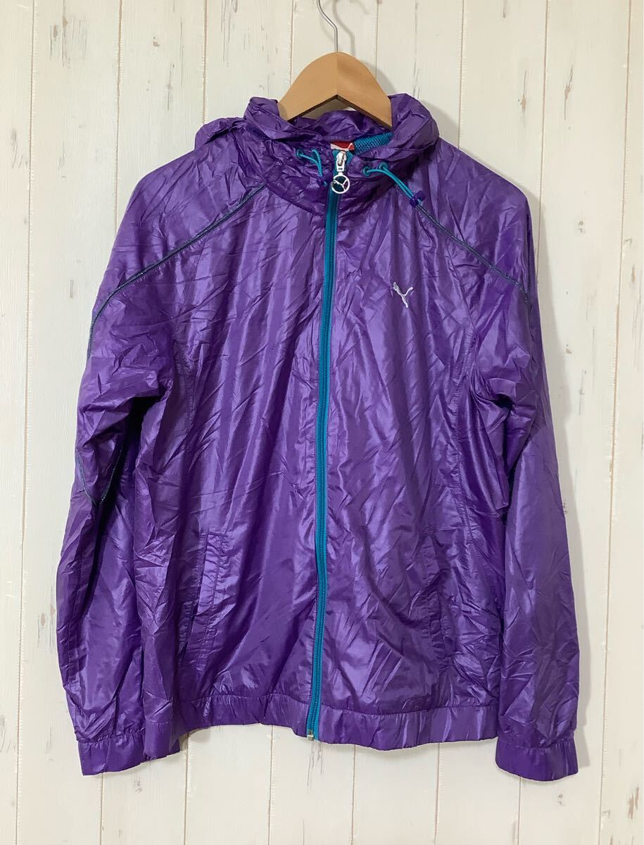 し1723 PUMA プーマ ナイロンジャケット レディース L パープル 裏地メッシュ 拍卖