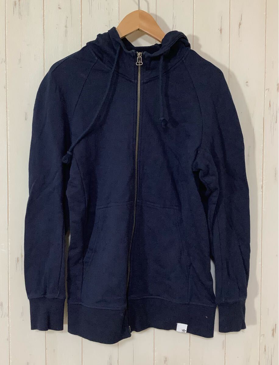 そ1731 adidas originals アディダスオリジナルス ジップアップ スウェットパーカー M ネイビー 裏地パイル トレフォイル 拍卖