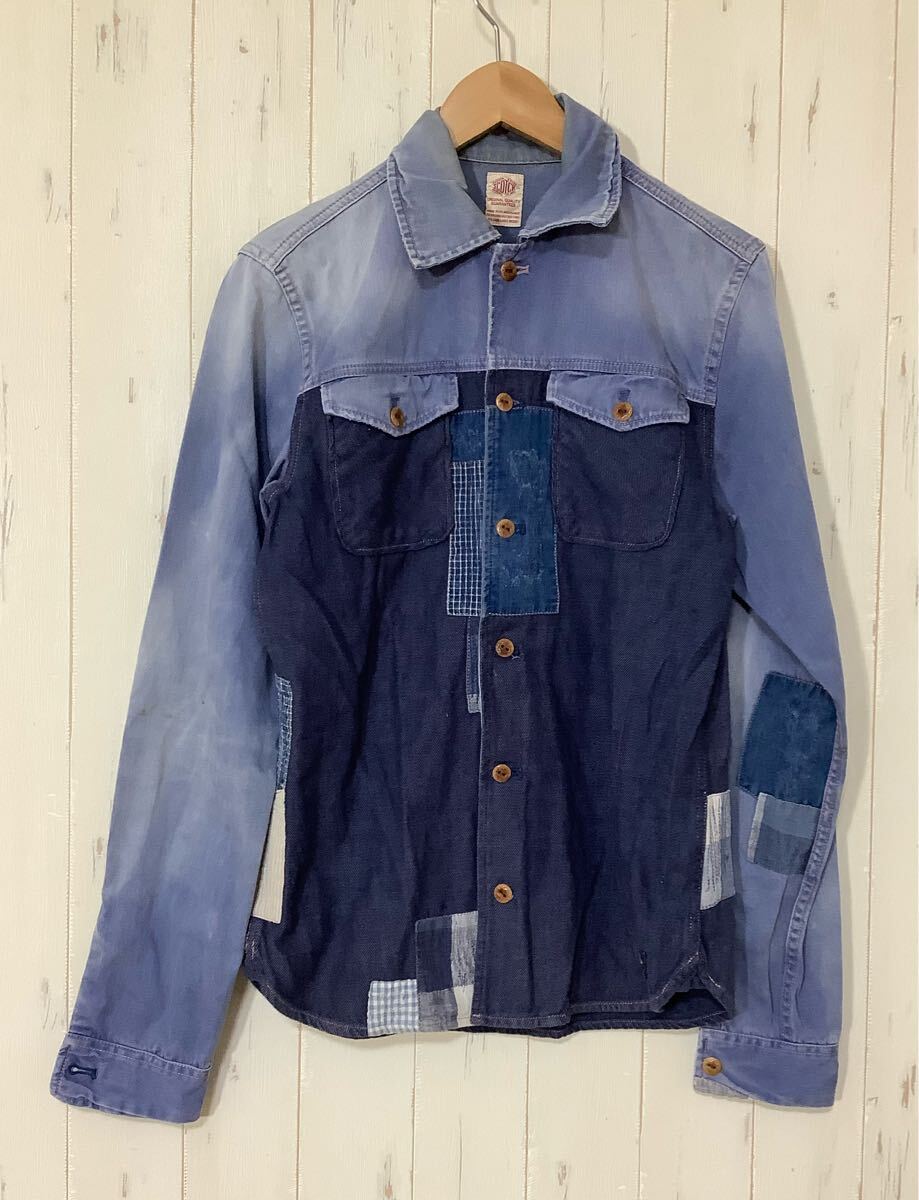 き1745 SCOTCH&SODA スコッチアンドソーダ 長袖シャツ ワークシャツ S ブルー系 ユーズド加工拍卖