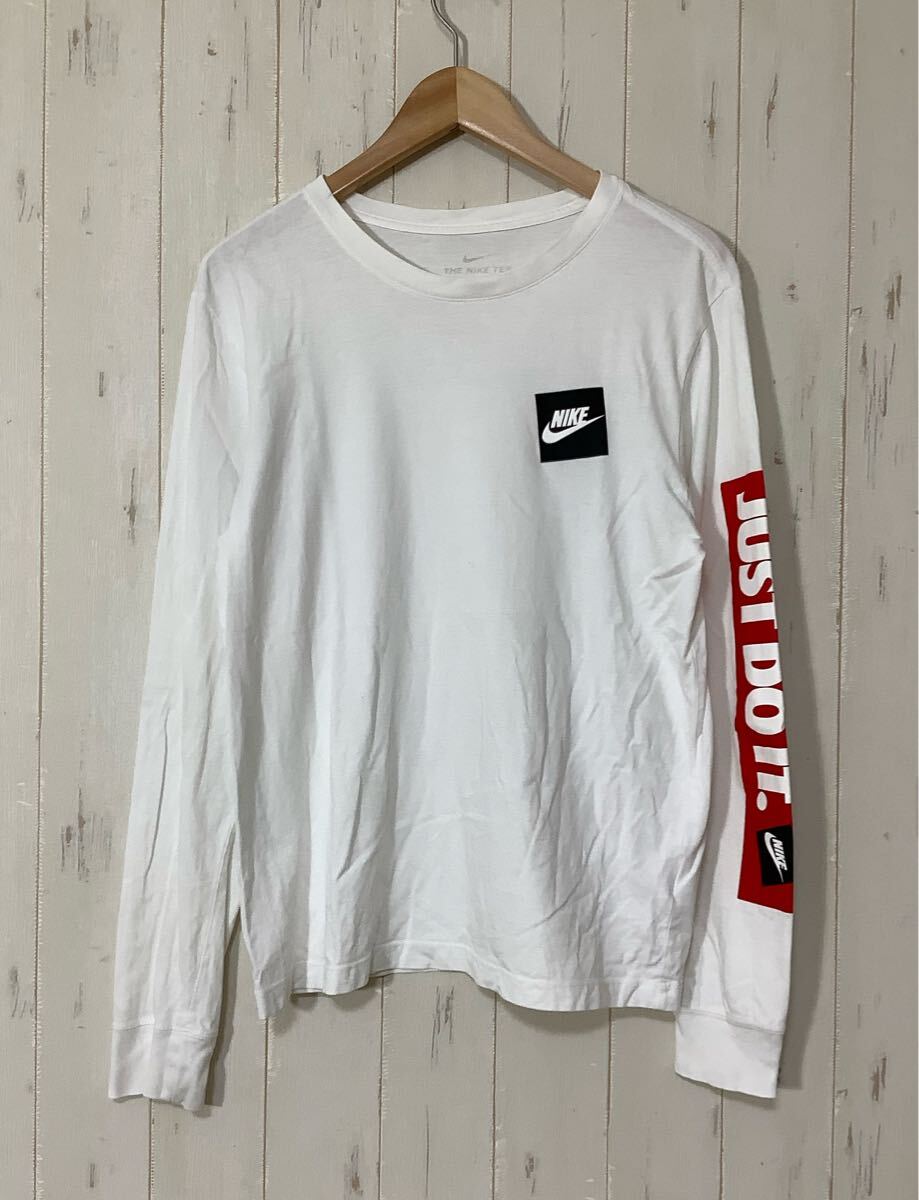 け1765 NIKE ナイキ 長袖Tシャツ ロンT M ホワイト 袖プリント 拍卖