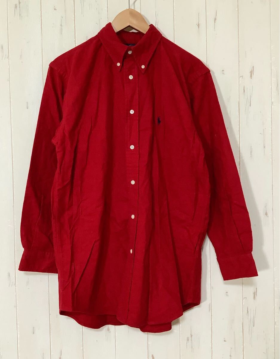 き1754 Ralph Lauren ラルフローレン BLAIRE 起毛シャツ 長袖シャツ M レッド 90's ビンテージ ボタンダウン 拍卖