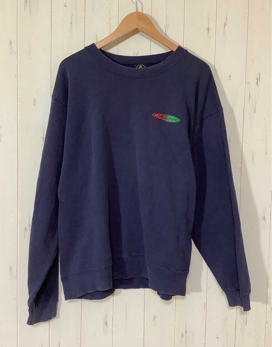 そ1726 USA製 Katin ケイティン スウェットトレーナー M ネイビー 裏起毛 アコギギター ハイビスカス COTTON DELUXE FLEECE拍卖