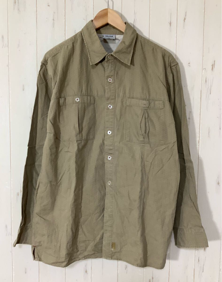 ち1715 SOLJAH ソルジャー 長袖シャツ ワークシャツ L ベージュ リップストップ拍卖