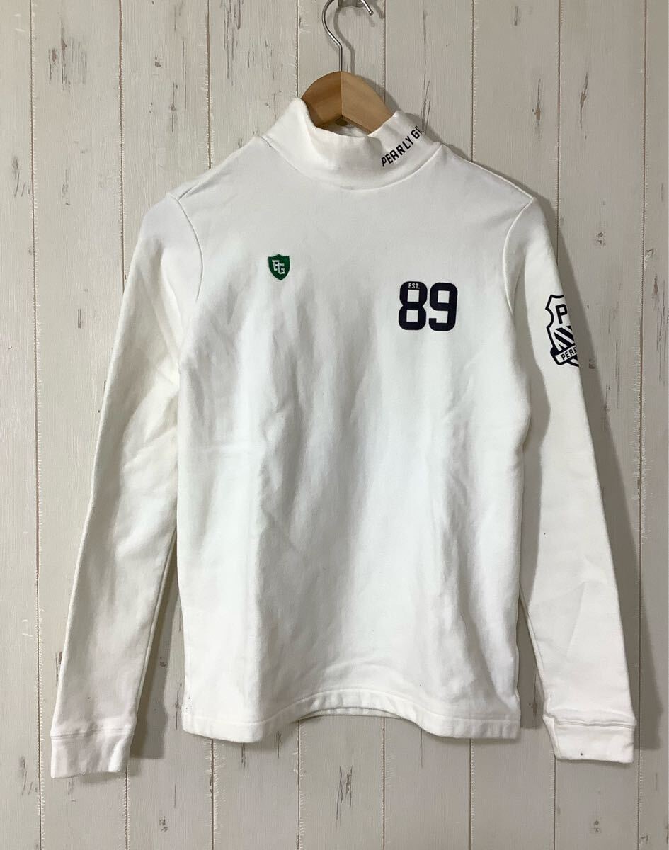 ち1758 PEARLY GATES パーリーゲイツ ハイネック 長袖シャツ レディース 1 ホワイト ロゴプリント 拍卖