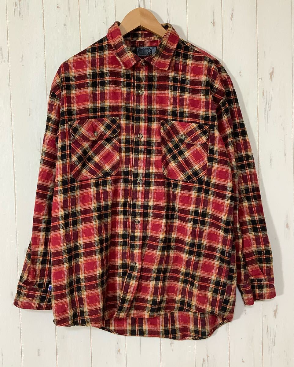 せ1792 EDWIN エドウィン チェック ネルシャツ 長袖シャツ L レッド系 拍卖