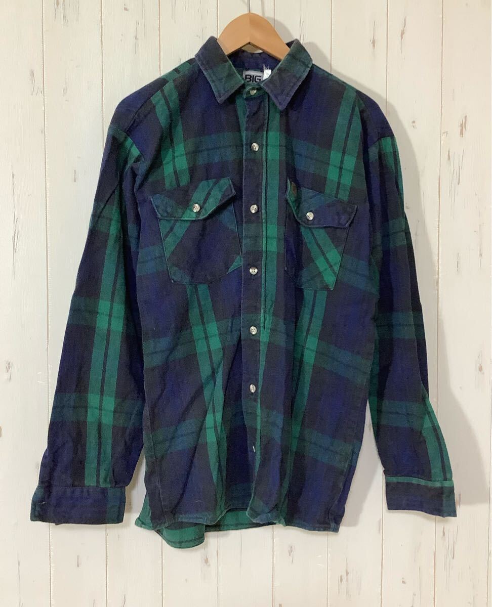 そ1725 USA製 BIG BILL ビッグビル チェック ネルシャツ 長袖シャツ M グリーン/ネイビー 拍卖