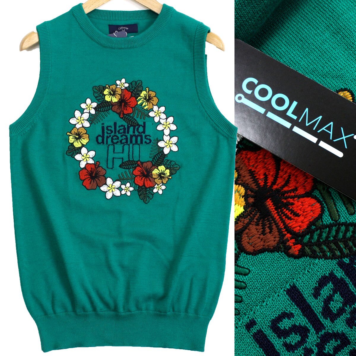 キャロウェイ Callaway ベスト 吸水速乾 ニットベスト ノースリーブセーター 花柄刺繍 M レディース ゴルフウェア ★JS49D拍卖