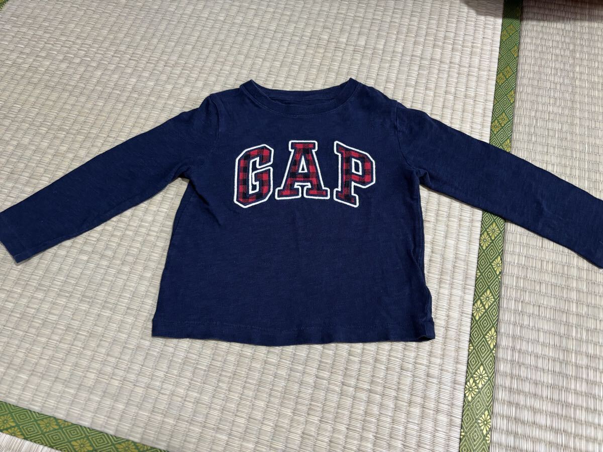 【GAP】ギャップ☆刺繍ロゴ長袖Tシャツ100☆キッズギンガムチェックワッペン拍卖