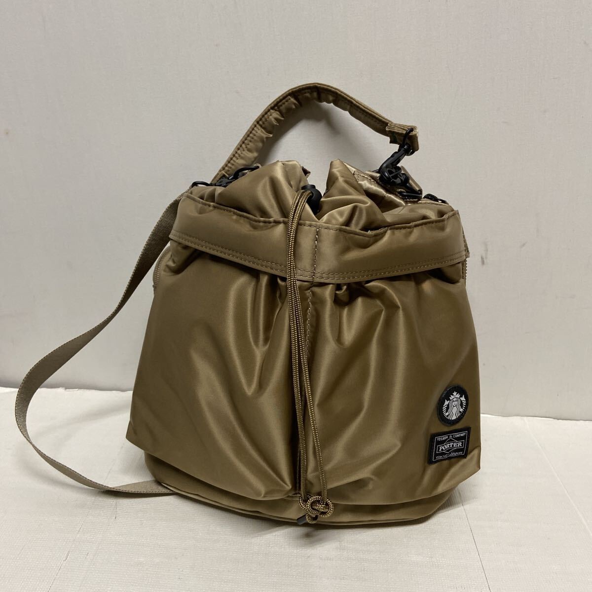 【PORTER×Starbucks ポーター×スターバックス】コーヒービーンシェイプ 2WAY ツールバッグ ベージュ ナイロン 2510oki h拍卖
