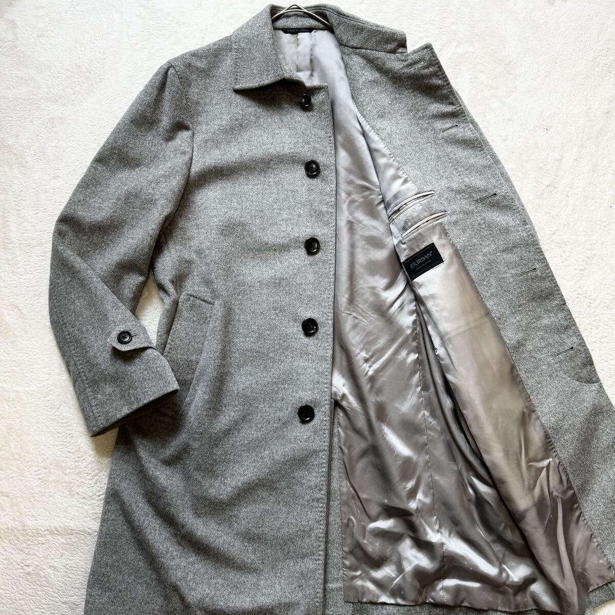 極美品/希少XL相当◎ダーバン D’URBAN【繊維の宝石!!】カシミヤ100% ステンカラーコート ロングコート グレー ビジネス メンズ 日本製拍卖