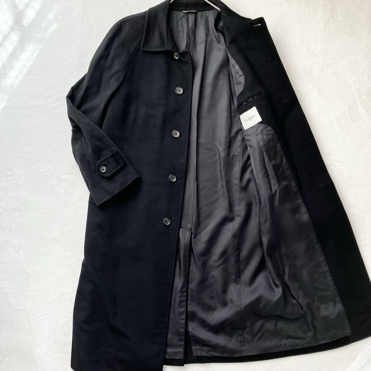 美品/希少XL相当◎D’URBAN ダーバン カシミヤ100% ステンカラーコート 比翼 ロング ビジネス メンズ ブラック 黒 最高級品質 日本製 A6拍卖