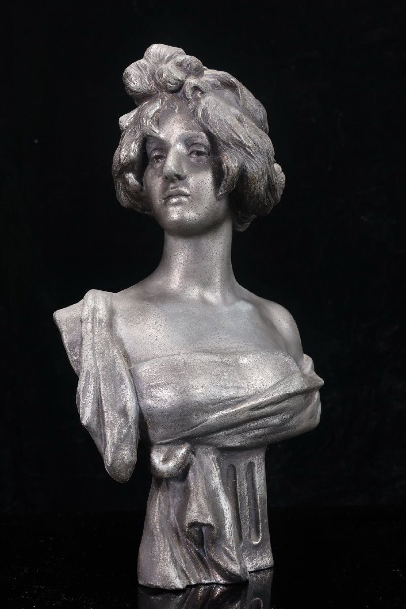 【珍品堂】1円から P78-V03 西洋美術 ブロンズ 胸像 デッサン 西洋彫刻 在銘 彫刻像 重3002g アンティーク 美術品 時代物 古美術 骨拍卖