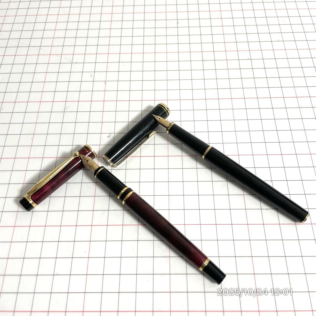 1000円〜 まとめ ペン先14K 14金 PILOT パイロット 万年筆 ペン 筆記具 マーブル模様 ブラック×ゴールド 2点セット拍卖