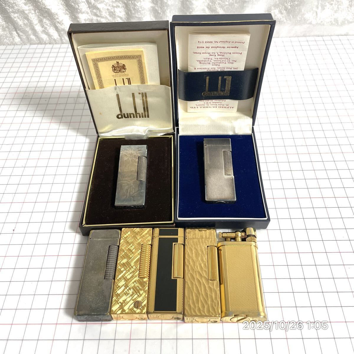 1000円〜 まとめ dunhill ダンヒル ガスライター 喫煙具 シルバー ゴールドカラー ハンマー 7点セット拍卖
