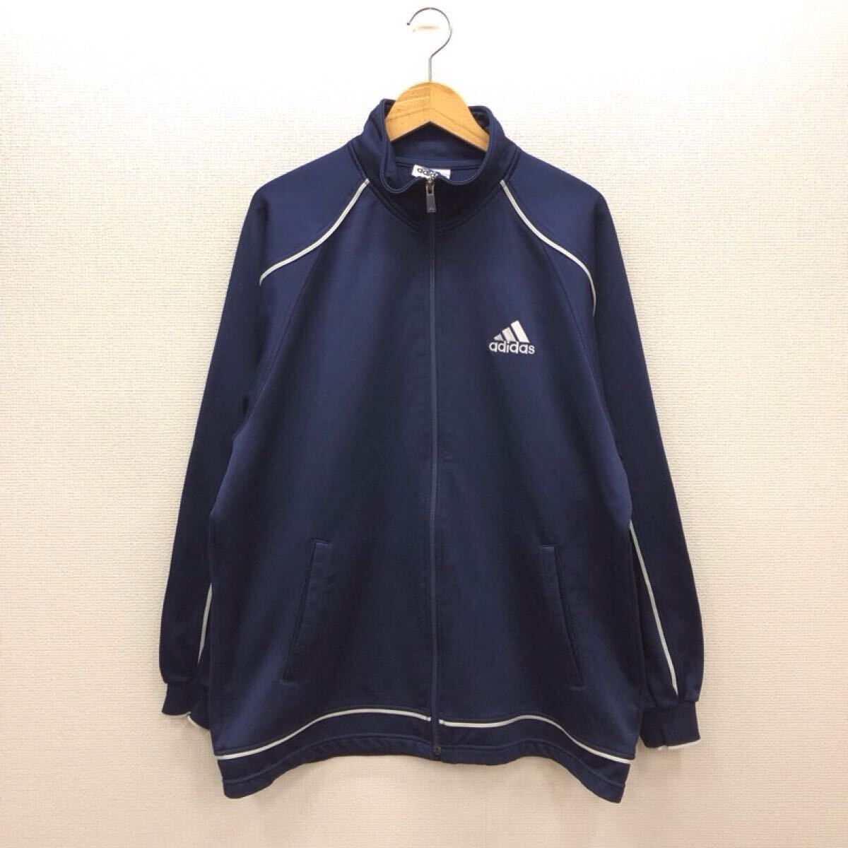 【GJ091】adidas ジャージ ネイビー 袖口リブ 刺繍ロゴ ブランド古着 アディダス スポーツウェア トラックジャケット 送料無料拍卖