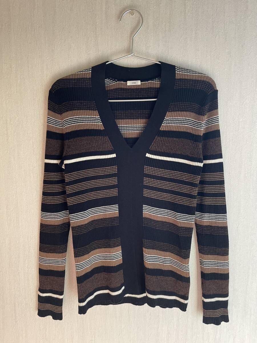 美品*IENA*イエナ*3x3リブ Vネックプルオーバー*ブラウン*ニット*拍卖