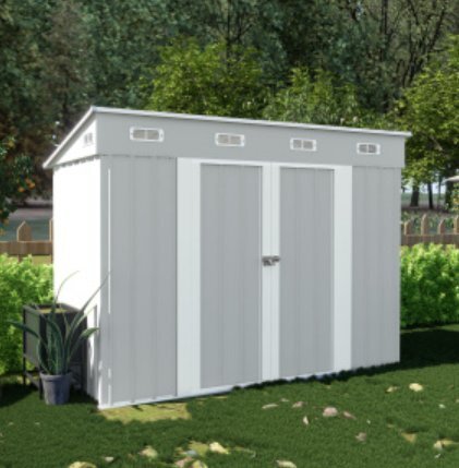 【国内発送】物置 屋外 スチール 倉庫 床材補強フレーム付き 戸外収納庫 幅270*奥行き126*高189 物置き おしゃれ 大型 収納庫 屋外物置拍卖