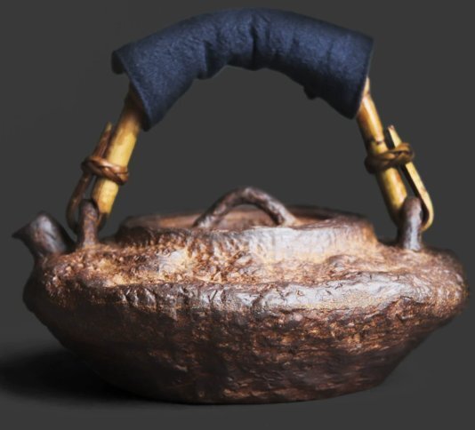 古復古粗陶老岩泥石紋肌理提梁煮茶壺囲炉炭火原鉱粗陶焼やかん拍卖