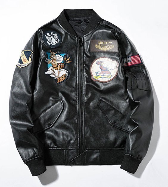 新型空軍飛行服革ジャン男性野球ネックPU皮ハーレーパイロットジャケットコート拍卖