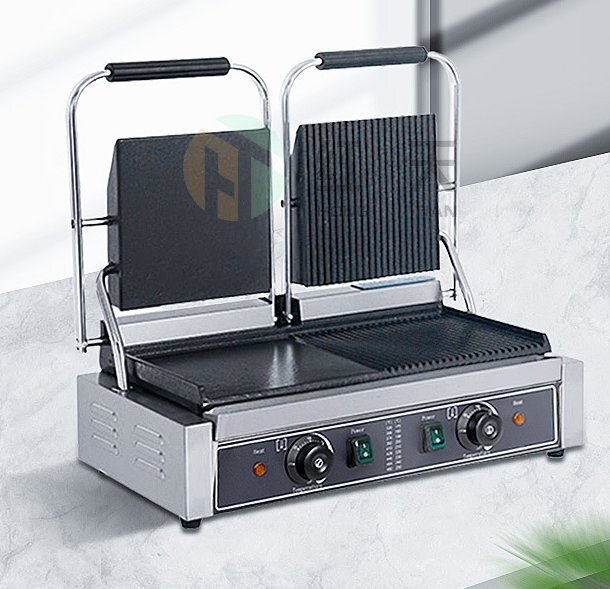 双頭圧板すり炉パニーニステーキマシン網紅電熱すり炉双頭商用半平半坑圧板すり炉拍卖