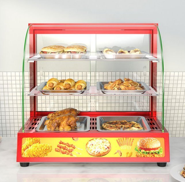 業務用赤色弧三層加熱保温棚食品保温展示棚惣菜展示保温棚110V拍卖