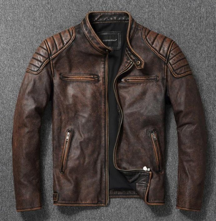 新型の重量感の頭の層の牛革の新品の皮のコートの男性の詰襟の機関車の服のジャケット拍卖