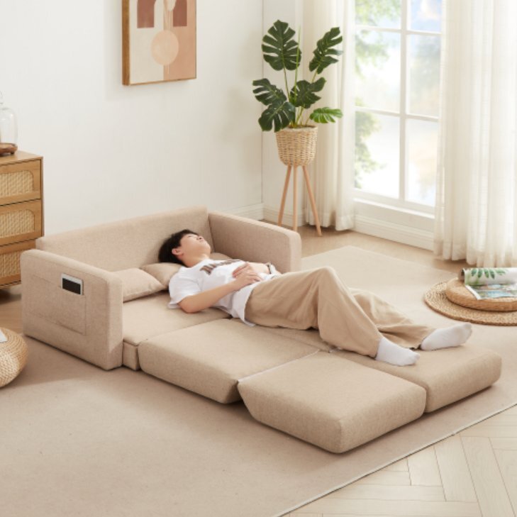 【国内発送】ソファ 2人掛け 収納付き ファブリック 両側に肘掛け付き 木脚外し可能 ローソファ コンパクト ひとり暮らし カウチソファー拍卖