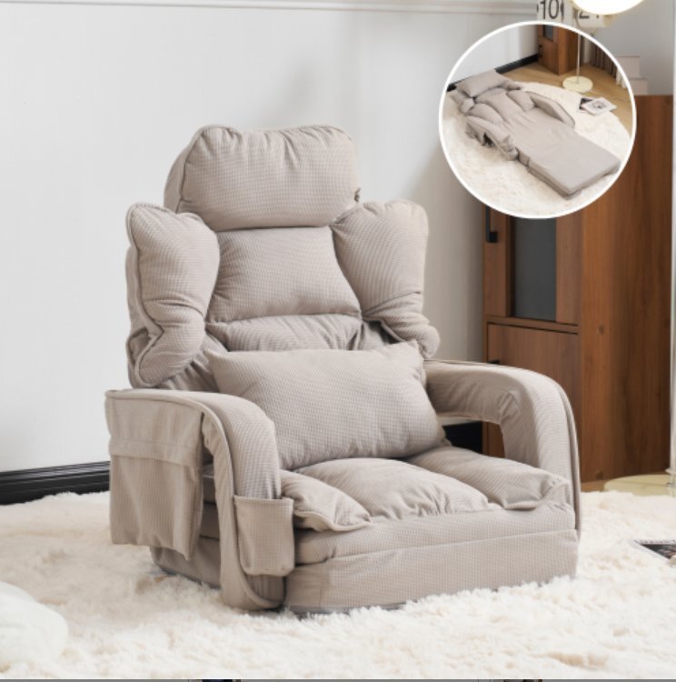 【国内発送】座椅子 ソファー ソファーベッド 可愛らしいデザイン 90°~180°角度調節 42段調整可能 2WAY 1人掛け シンプル 折りたたみ拍卖