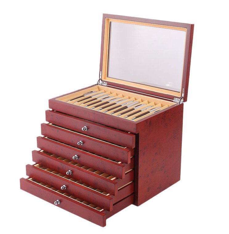 木質万年筆箱78位赤いラッカー万年筆収納箱引き出し式高級万年筆箱箱箱拍卖