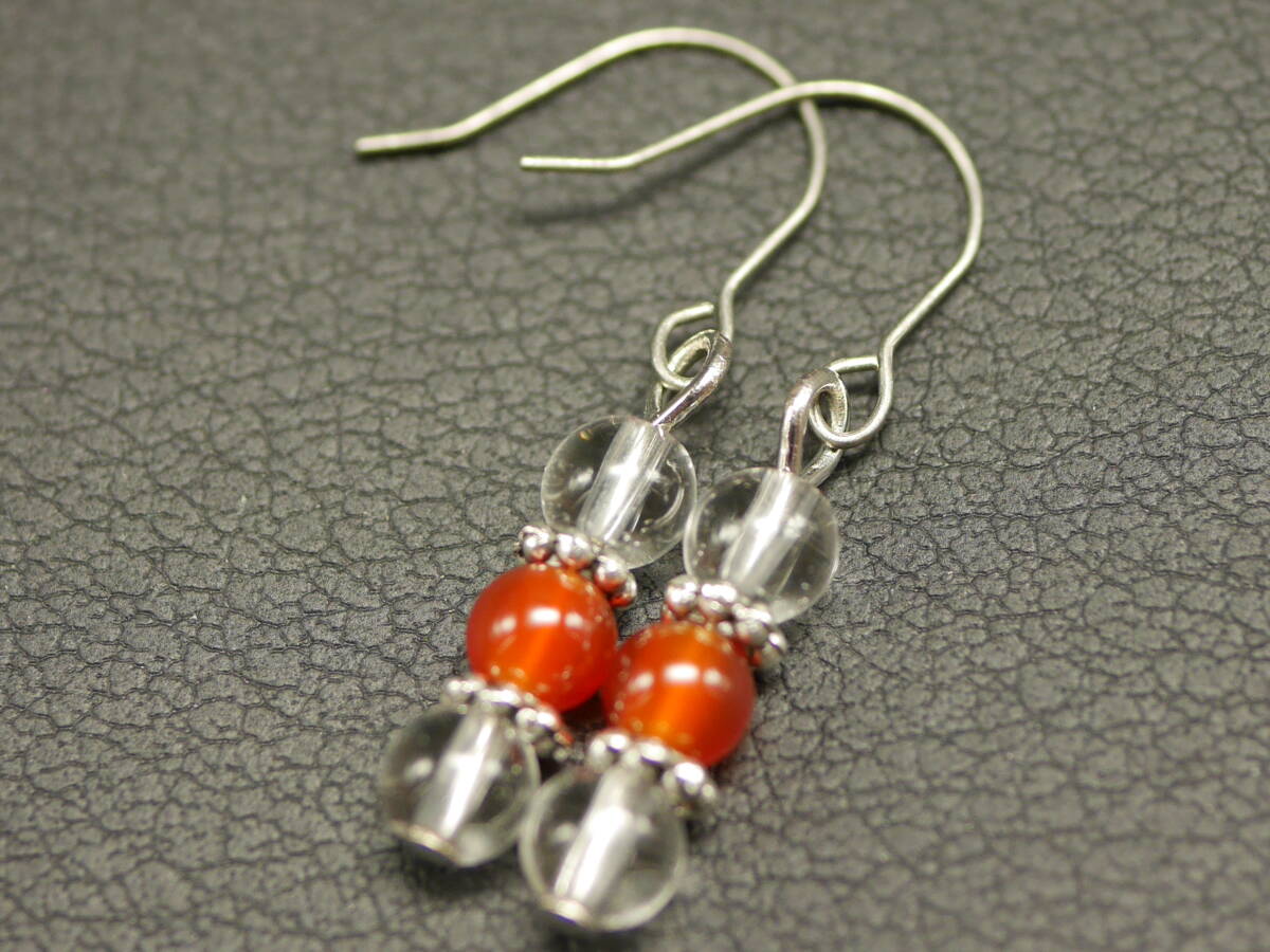 【チタンフック】クリスタルクォーツ×赤瑪瑙のIラインピアス 345拍卖