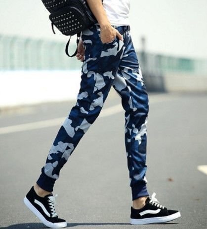 LHW1005★定番必須アイテム 迷彩スキニースキニー ジョガーパンツ 迷彩 スウェット ブルー ネイビー パンツ おしゃれ メンズ Mサイズ 拍卖