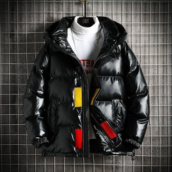 LHW988★四色 S~5XL ダウンジャケット ダウン綿アウター ジャンパー 厚手アウトドア ピカピカ 光沢コートフード付 艶メタリック感 拍卖