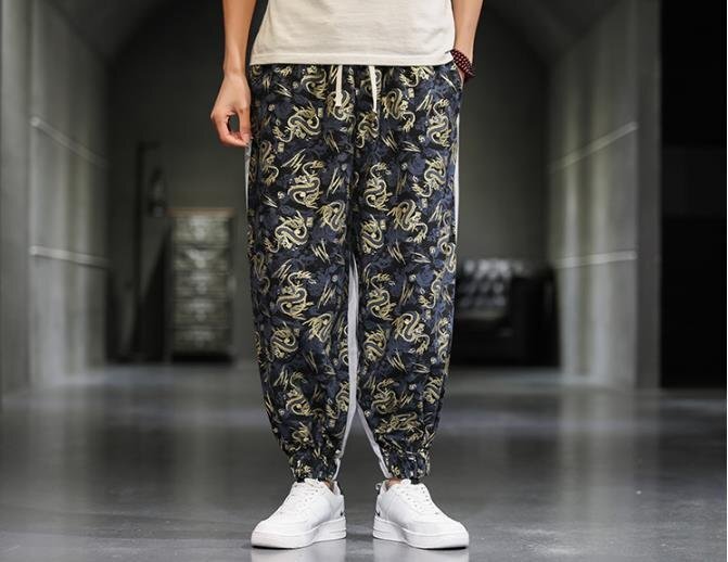 LHW1066★ 六色 M~5XL選択 サルエルパンツ 春夏 ワイドパンツ メンズ 切替 チノパン 総柄 ロングパンツ 配色 ゆったり 大きいサイズあり拍卖