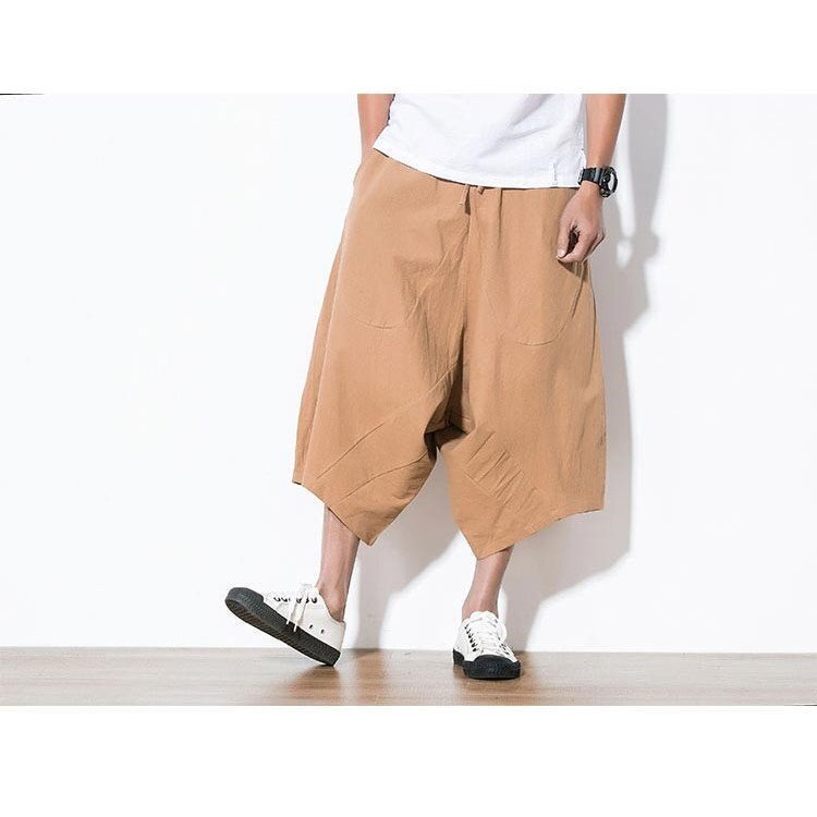 LHW1012★リネンパンツ サルエルパンツ メンズ 夏 無地大きいサイズ 麻 ワイドパンツ サルエル ハーレムパンツ 涼しい かーき 拍卖
