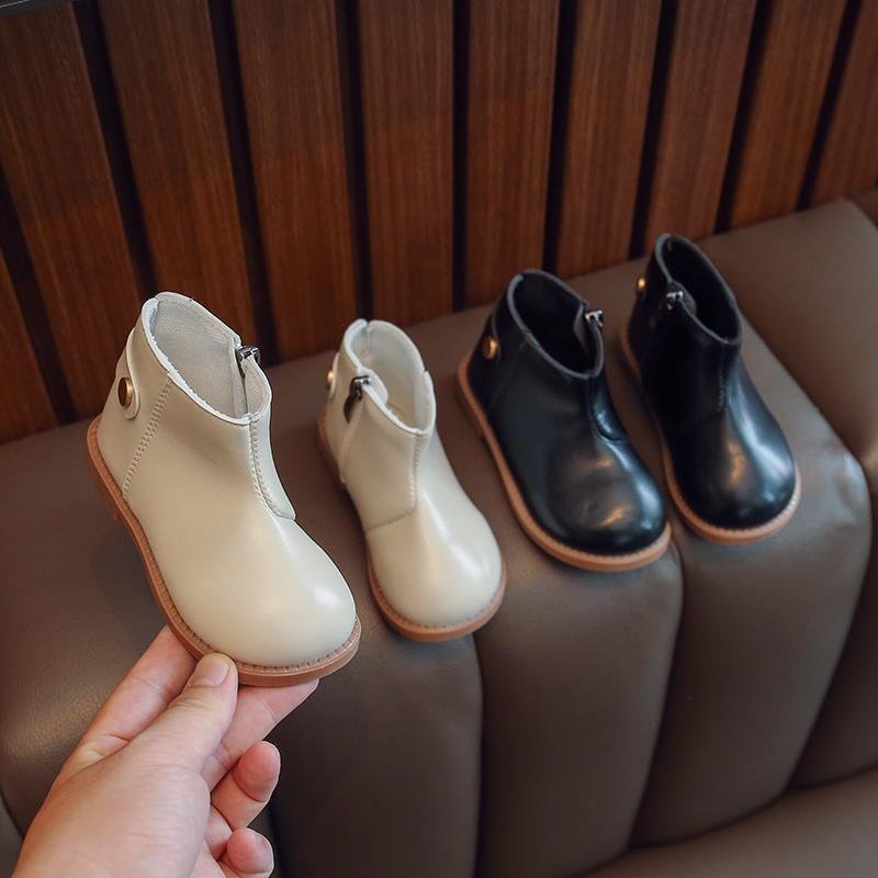 CJM1264★秋 新作 無地 丸頭 マーチンブーツ 2~3歳 ベビーガール ローチューブ ショートブーツ【2色可選】拍卖