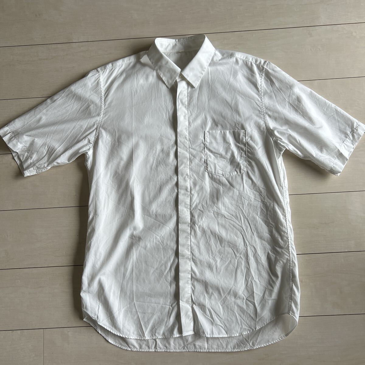 ムジラボ M 紳士 ポプリン比翼半袖シャツ 白 ホワイト muji labo 無印良品 半袖シャツ コットン 尾花大輔 レギュラーカラー シャツ コラボ拍卖